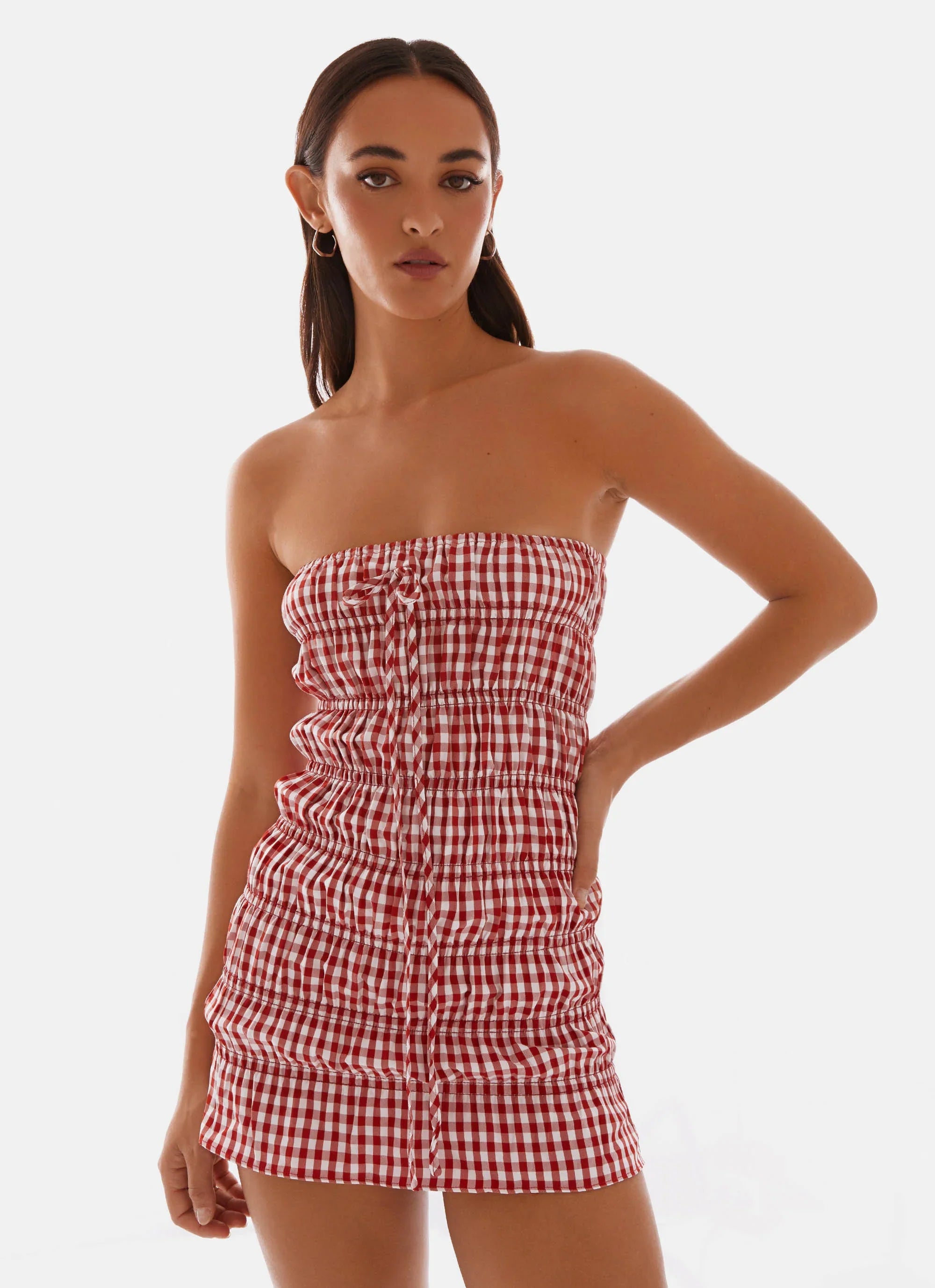 Robe courte Adele - Vichy rouge