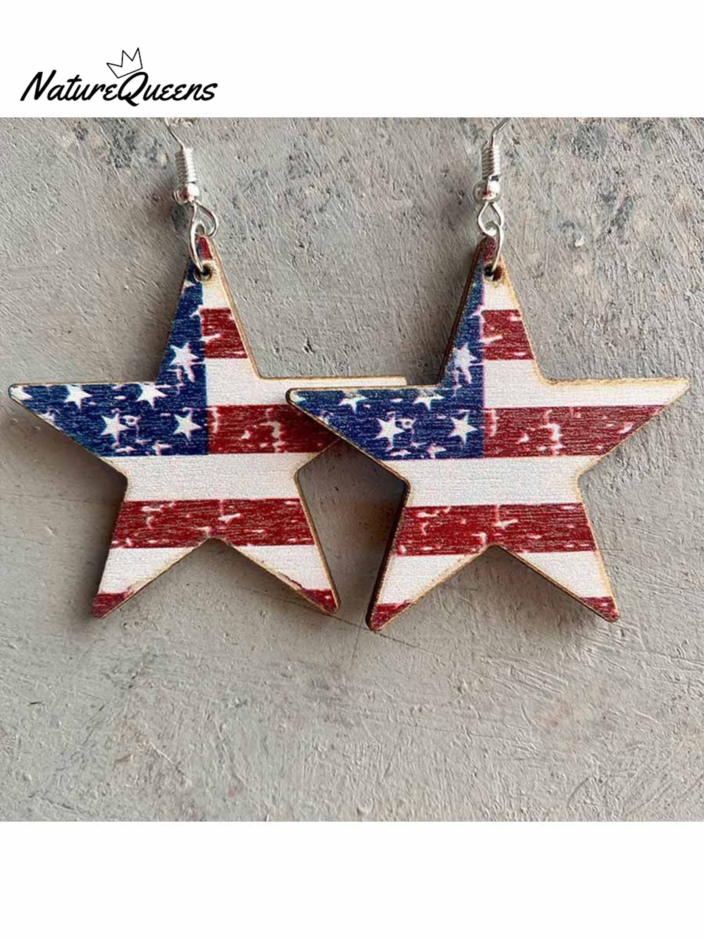 Independence Day Wooden Western Earrings