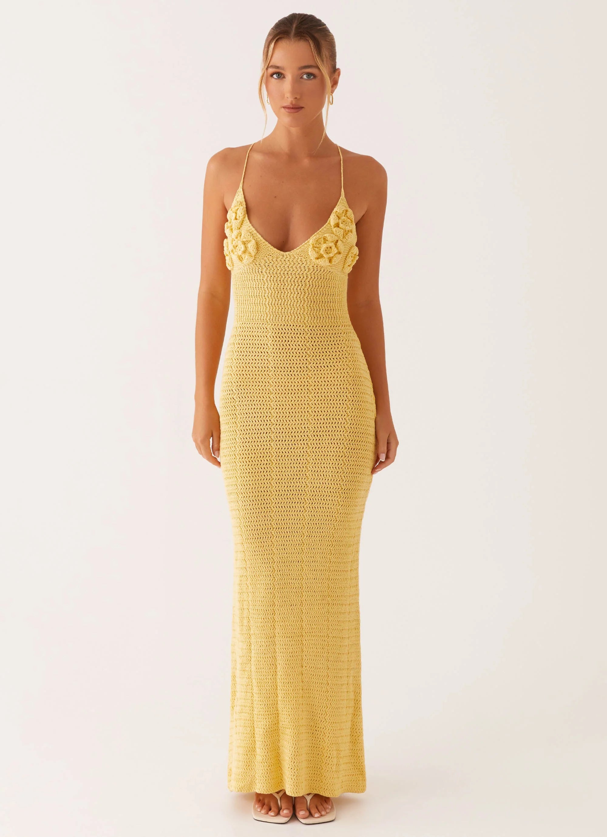 Robe longue en crochet Zara Rose - Jaune