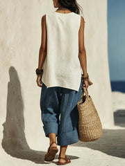 Women's Minimalist Cotton And Linen Sleeveless Set