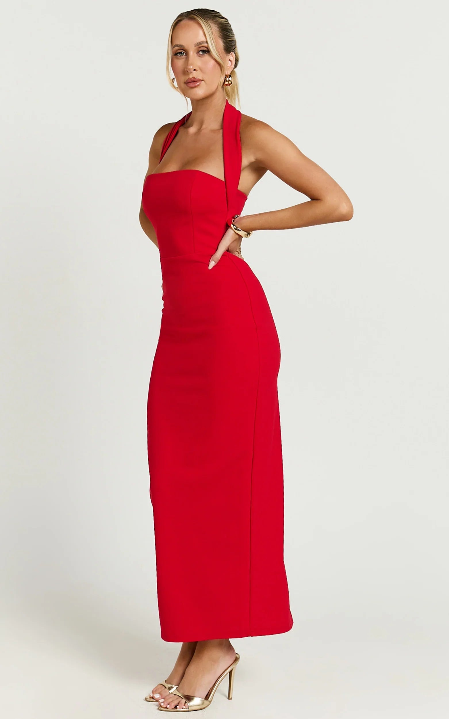 Robe midi Salome - Robe fourreau à col halter de couleur rouge