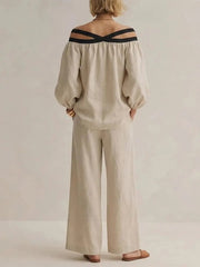 Women's Loose-fit Linen Off-shoulder Set