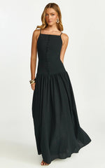 Robe longue Cortez - Robe boutonnée à encolure carrée et taille basse en noir