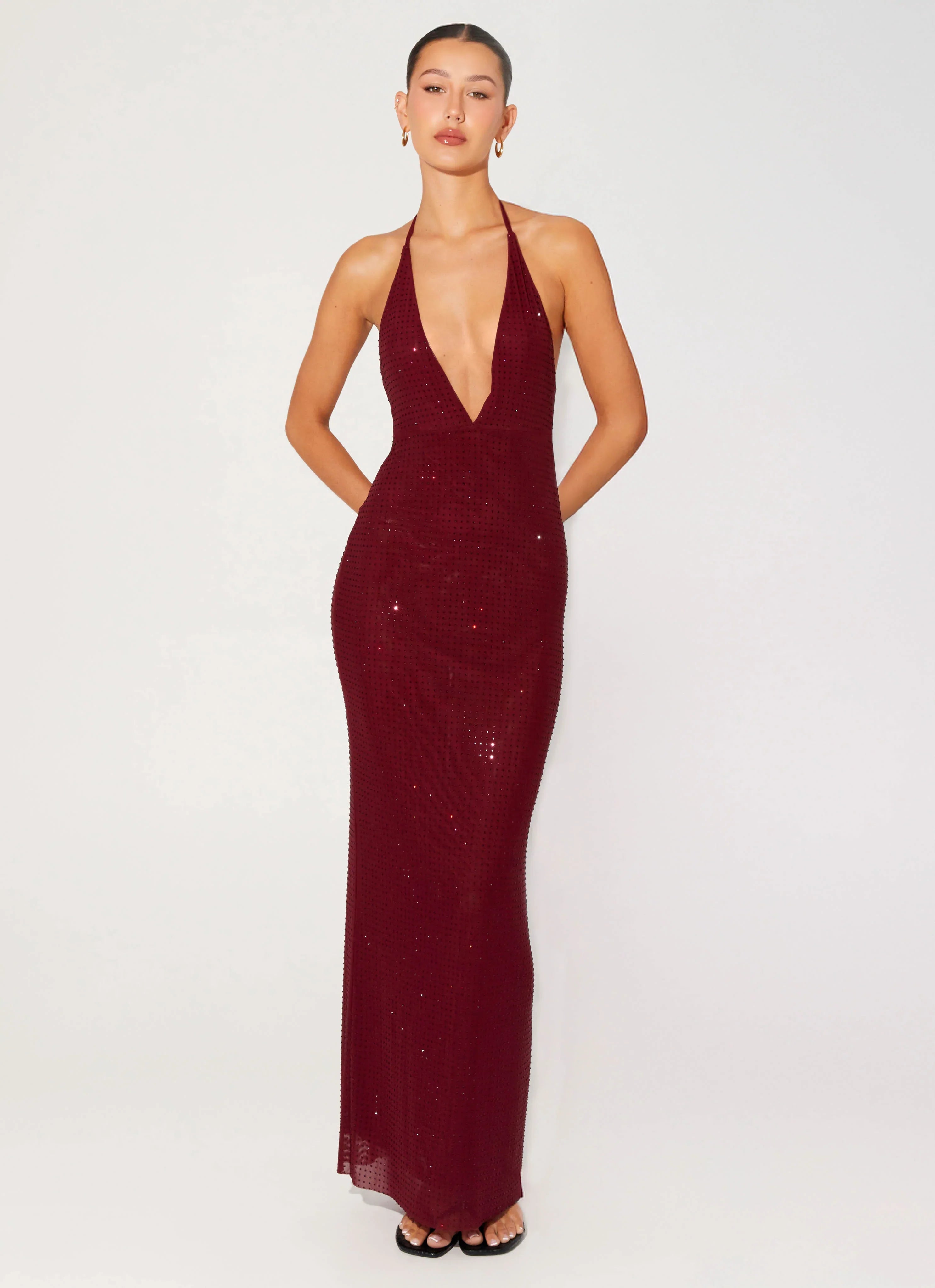 Robe longue perlée Keliese - Bourgogne
