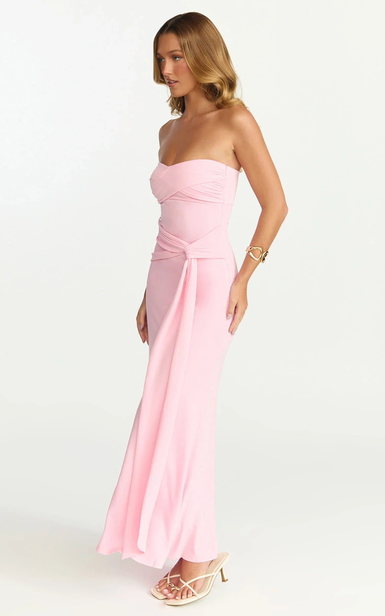 Robe longue Aria – Robe bustier avec lien à la taille rose