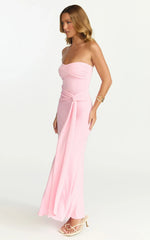 Robe longue Aria – Robe bustier avec lien à la taille rose