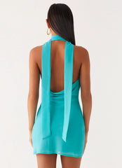 Mini-robe Melisande à col écharpe - Bleu sarcelle