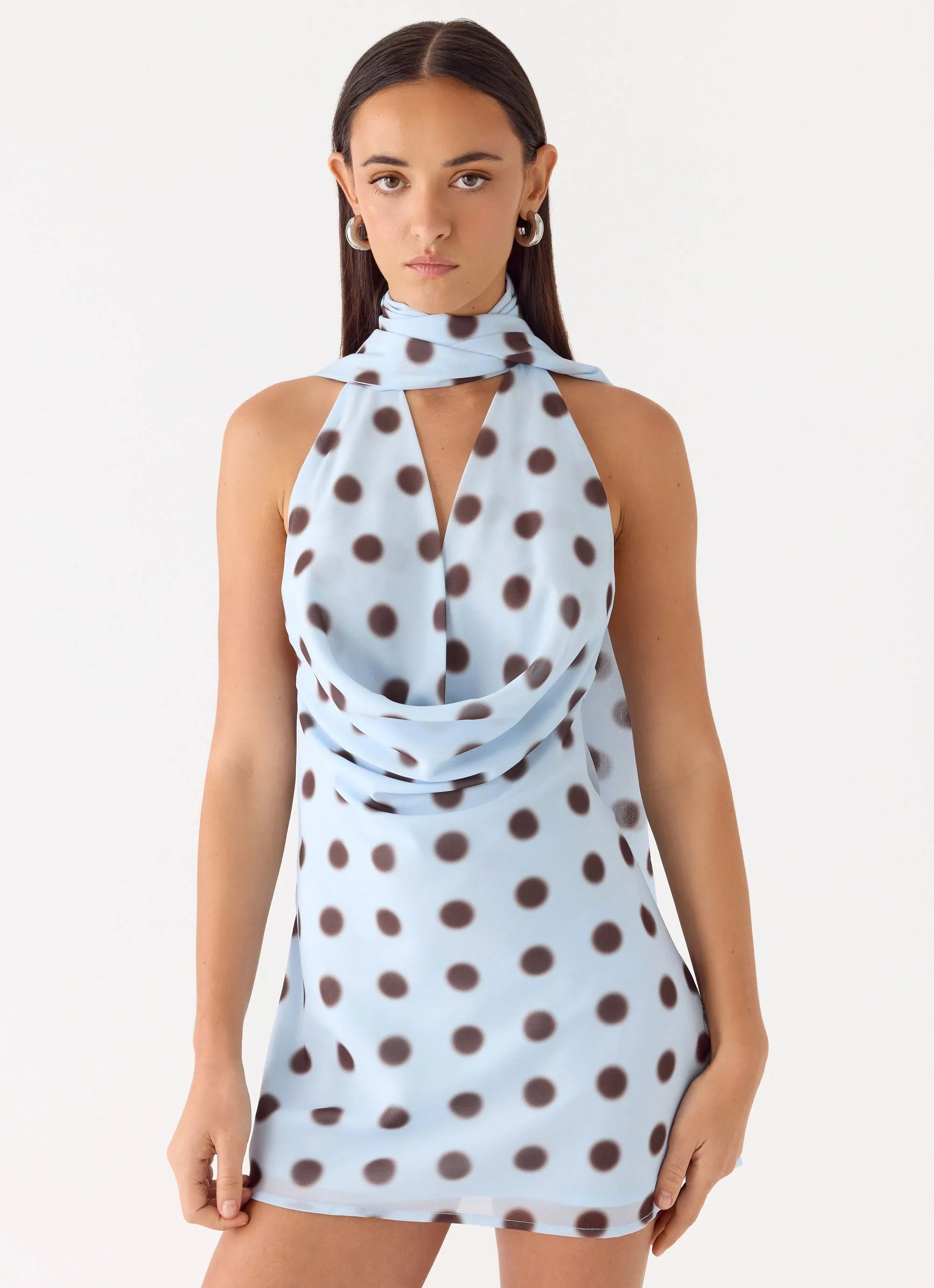 Robe Courte Dos Nu - Bleu Moka à Pois