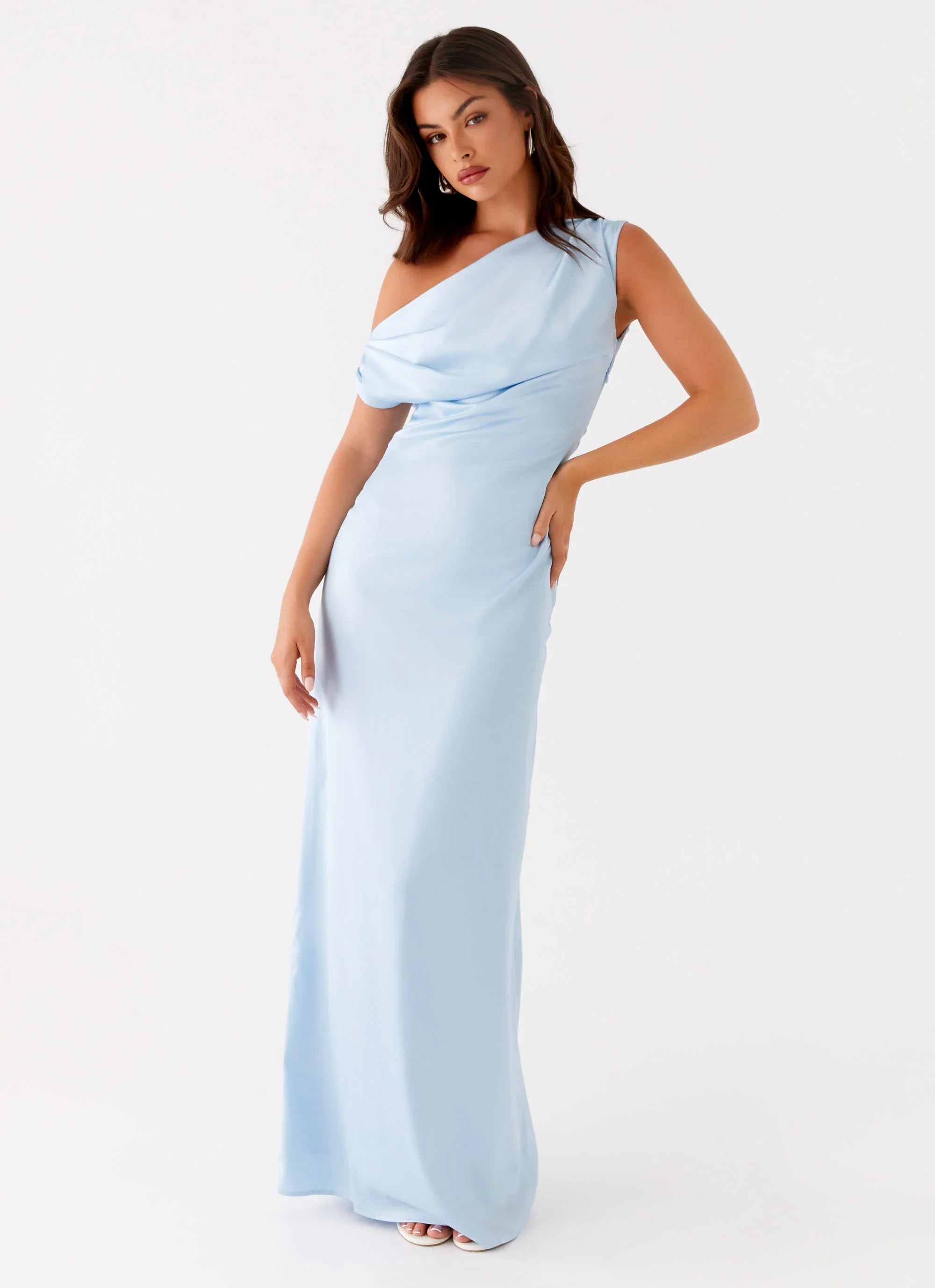 Robe longue en satin Heart Of Glass – Bleu