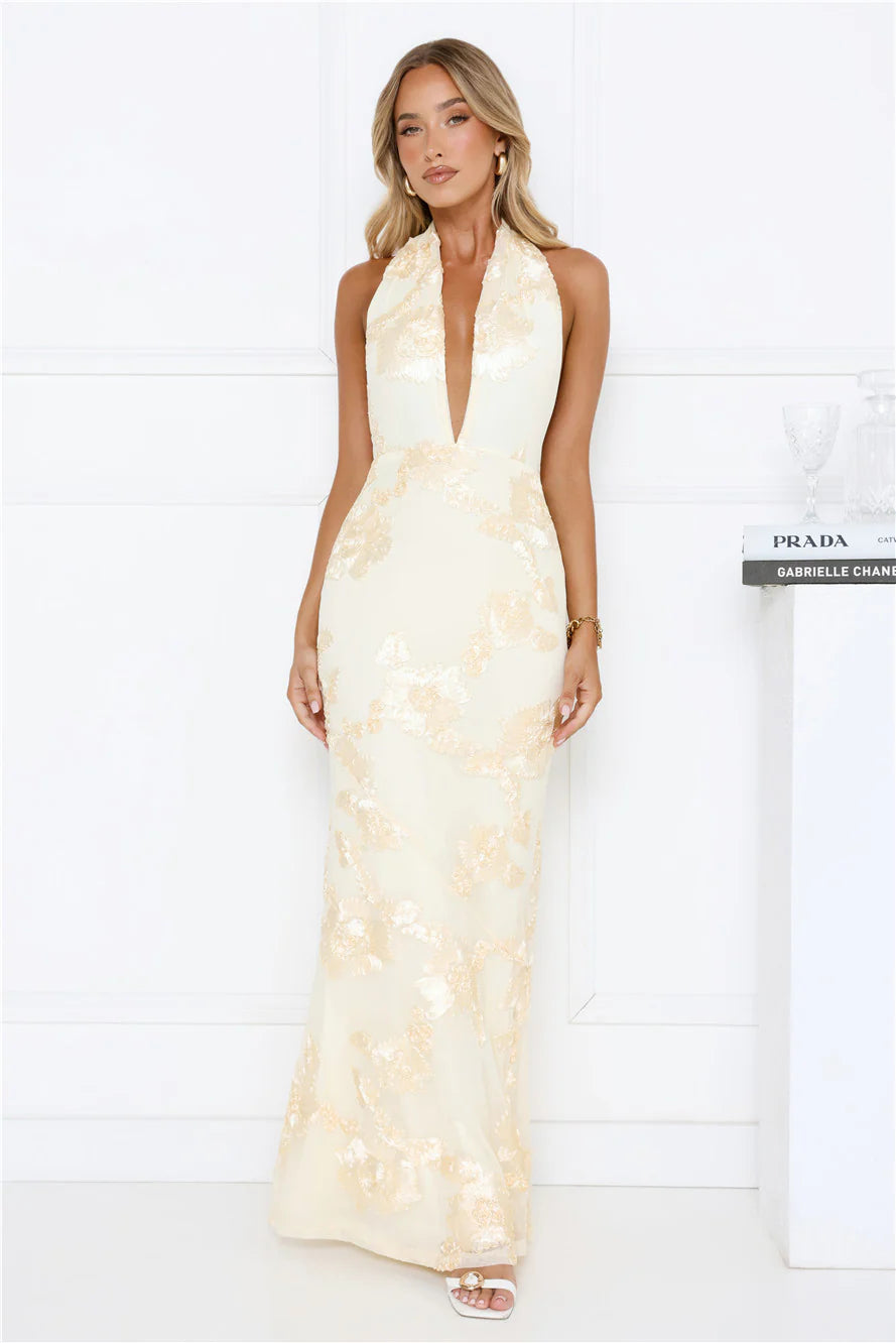 Robe longue bustier en maille Daydream Kiss jaune