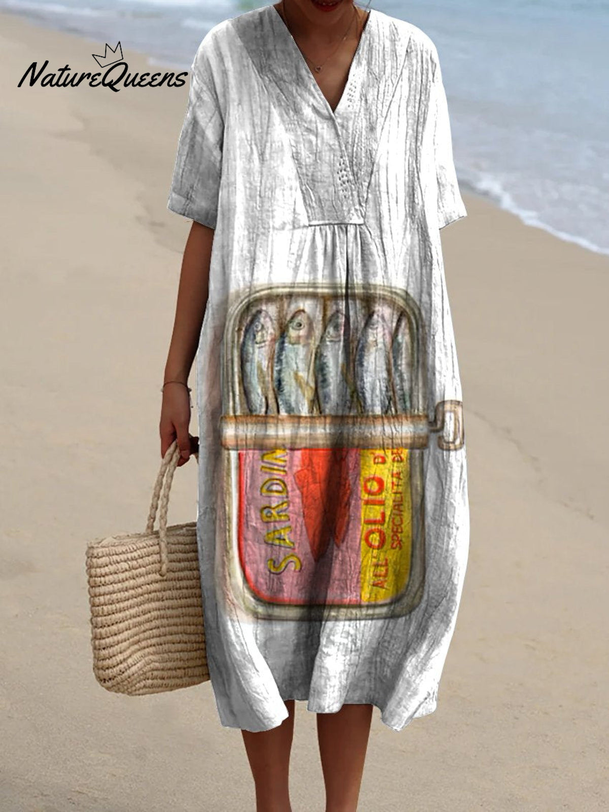 Women's Tinned Sardines Watercolor Vintage Art Print Flowy Dress