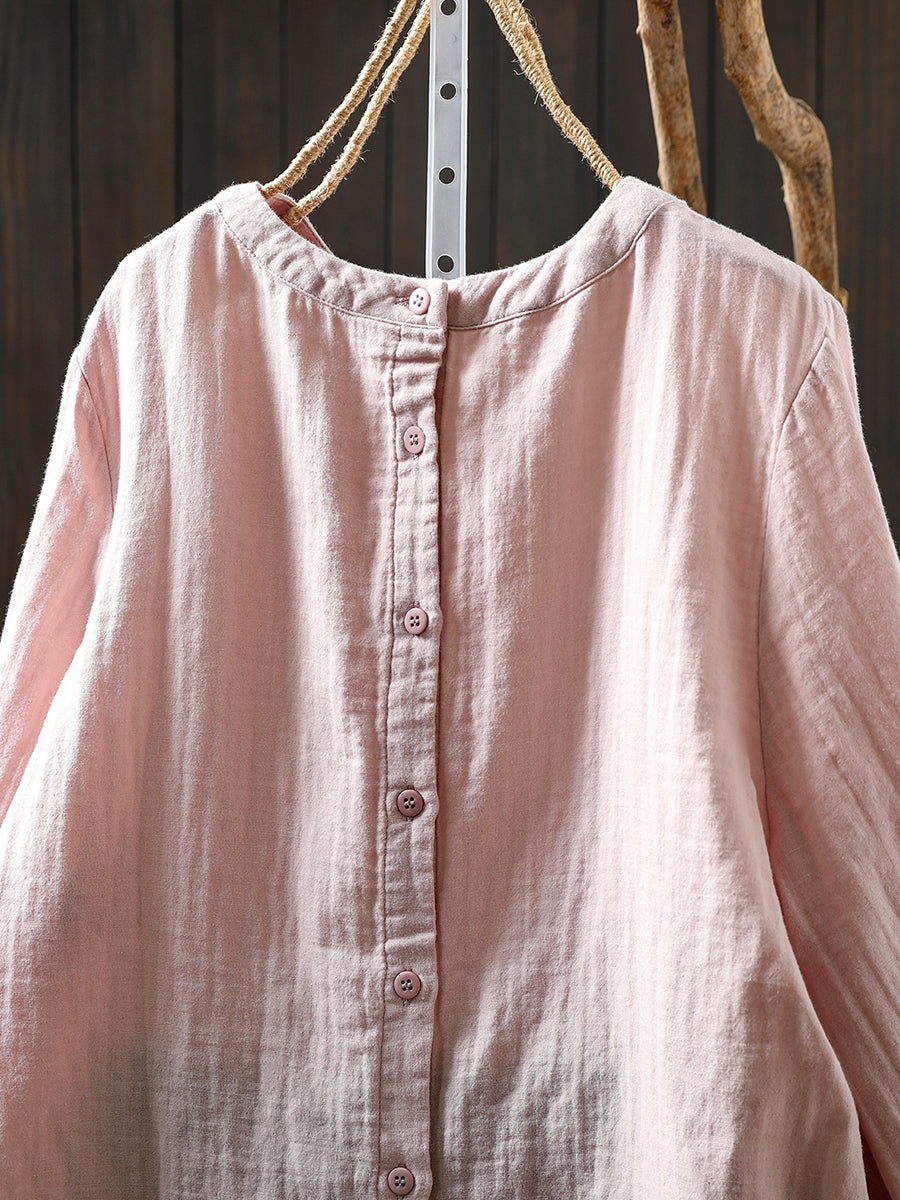 Women Spring Artsy Pure Color 100%Cotton Shirt
