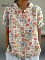 Women'sPastoral Floral Art Print Casual Cotton And Linen Shirt