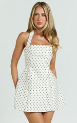 Mini-robe Dante - Robe à col licou et jupe tulipe à pois blancs