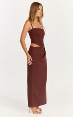 Robe longue Jonas - Robe bustier corset drapée à la taille couleur chocolat