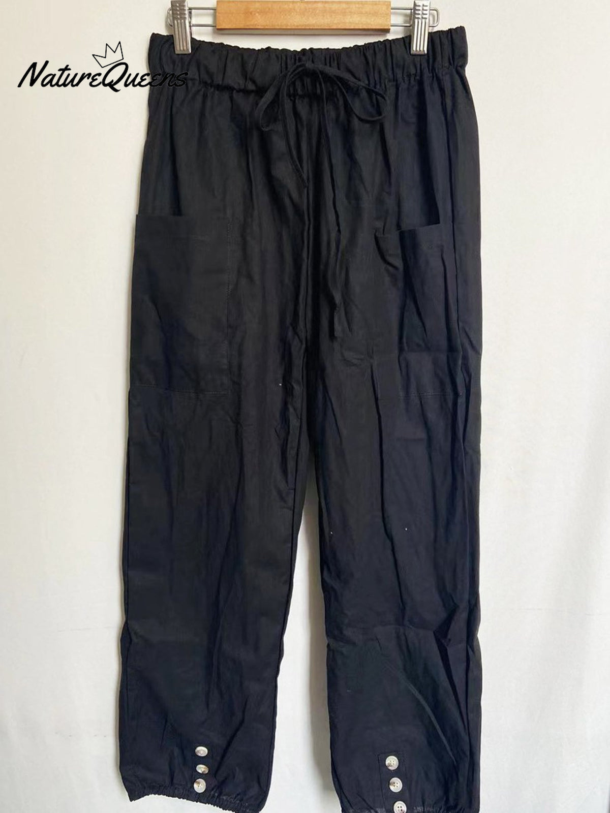 High-waisted Buttoned Cotton and Linen Pants Cropped Pants
