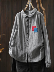 Women Spring Vintage Lattice Patchwork 100%Cotton Shirt