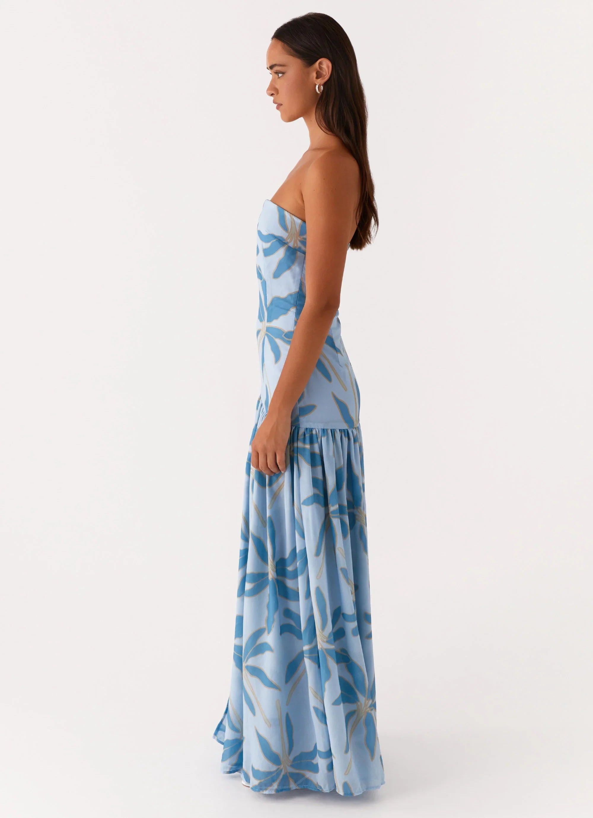 Robe longue sans bretelles Eden – Bleu opulent