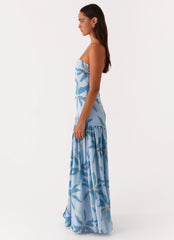 Robe longue sans bretelles Eden – Bleu opulent