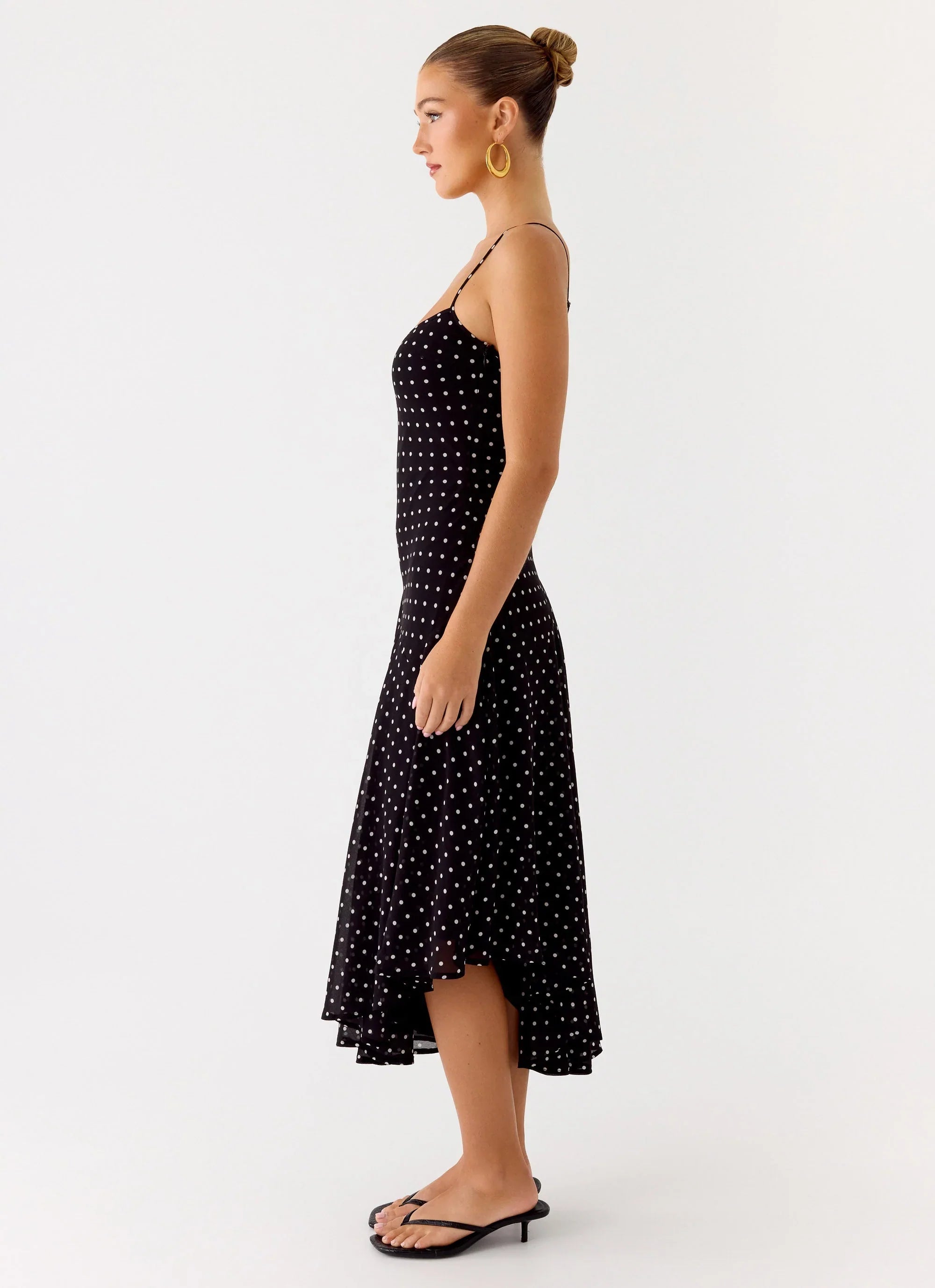 Robe midi Keep You Waiting - à pois noirs