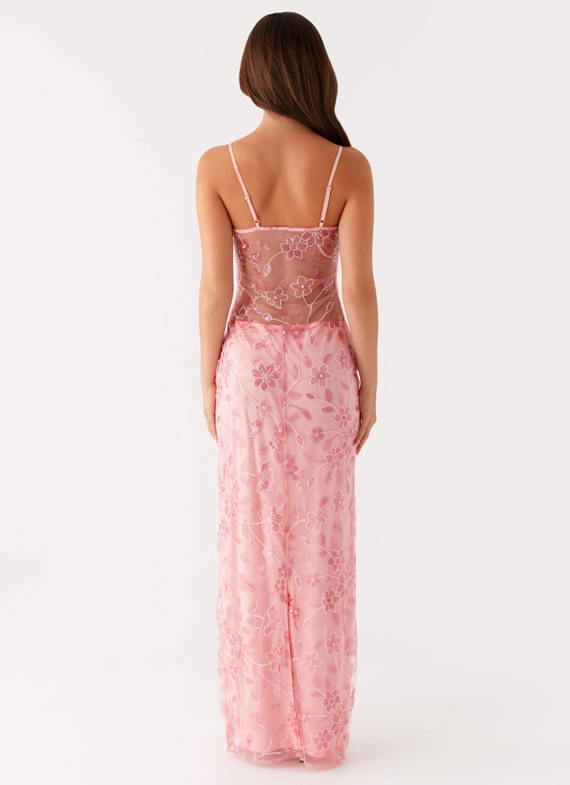 Robe longue perlée Akira - Rose orangé