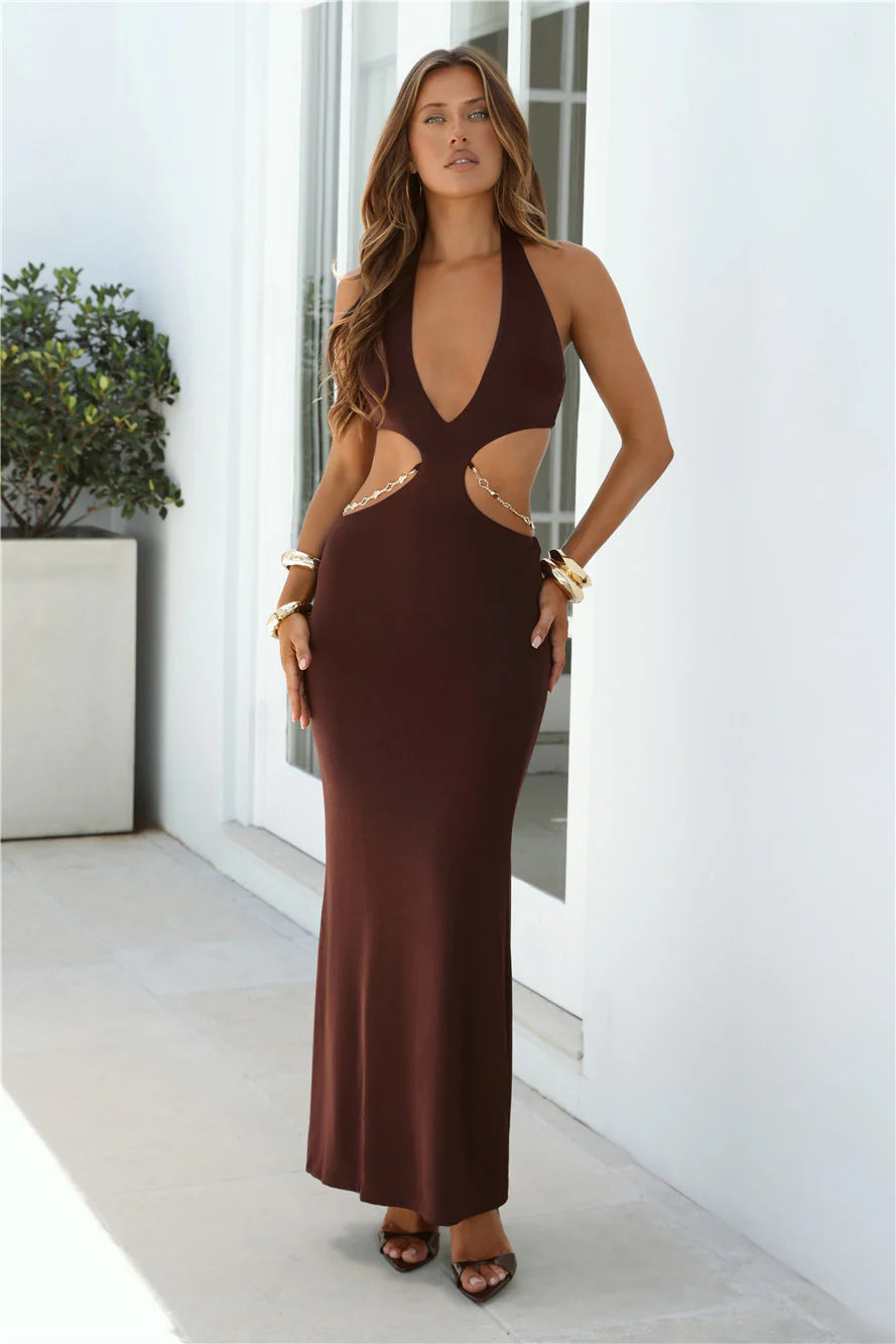 Robe longue dos nu Tropical Tease chocolat