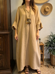Casual & Cozy V-neck Cotton-linen Maxi Dress