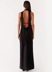Robe longue dos nu en satin Alicia - Noir