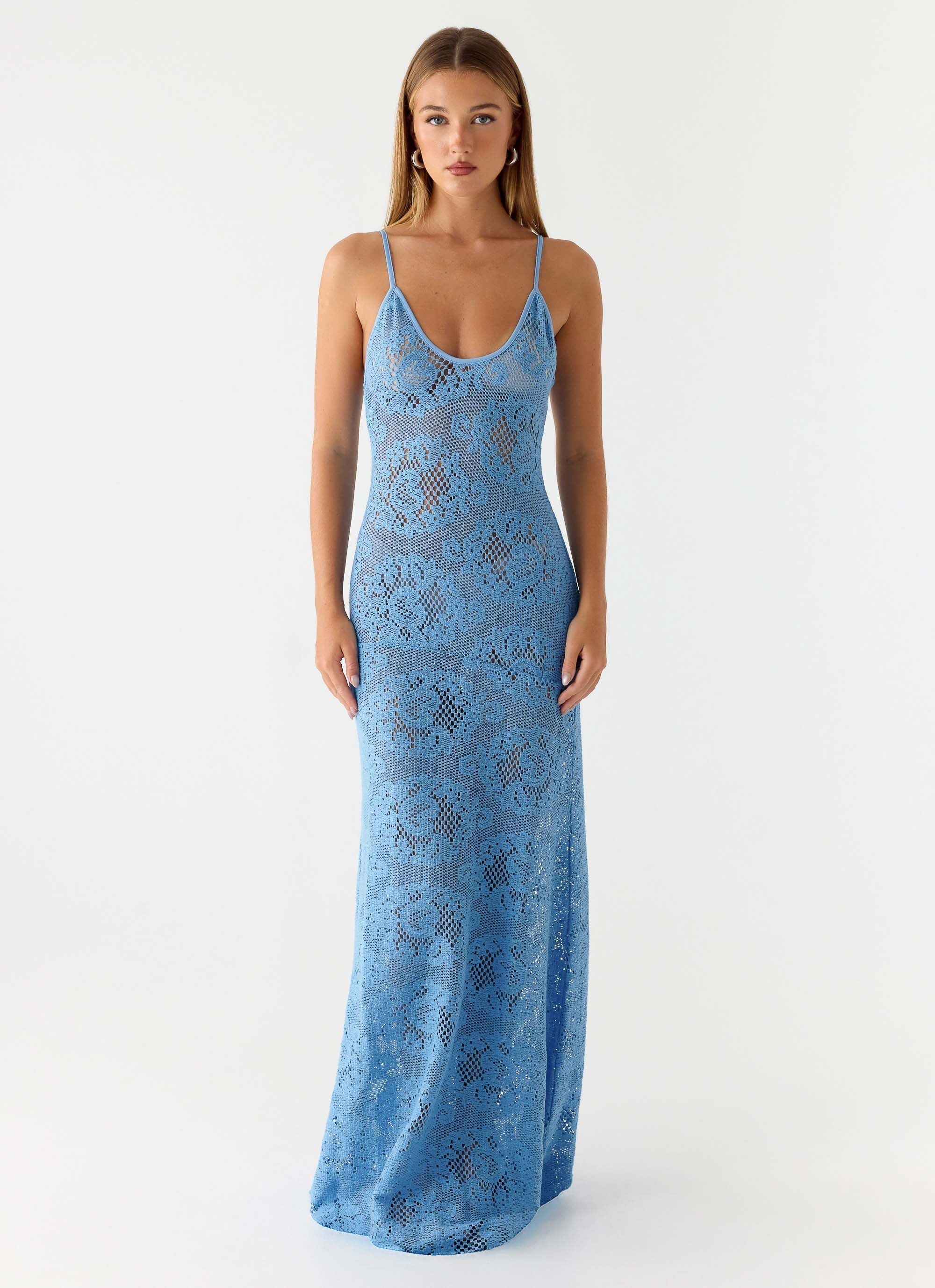 Robe longue au crochet Zelella - Bleu vif
