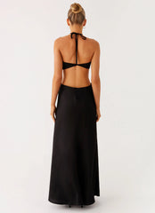 Robe longue à découpes décolleté cœur - Noir
