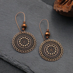 Retro Fashion Round Flower Rhinestone Wooden Beads Ethnic Style Earrings