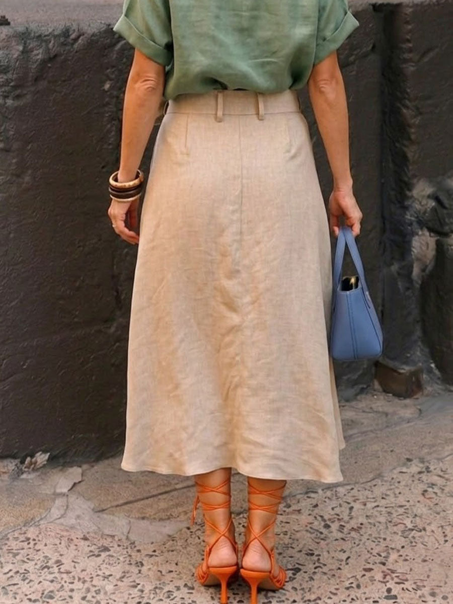 Women's High-waisted Loose-fit A-line Cotton-linen Skirt