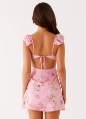 Robe courte Adrina à volants – Imprimé fleuri rose