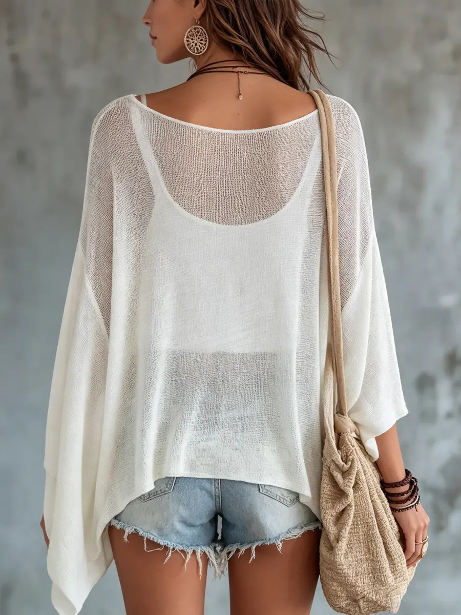 Women's Batwing Sleeve Sheer Knit Top