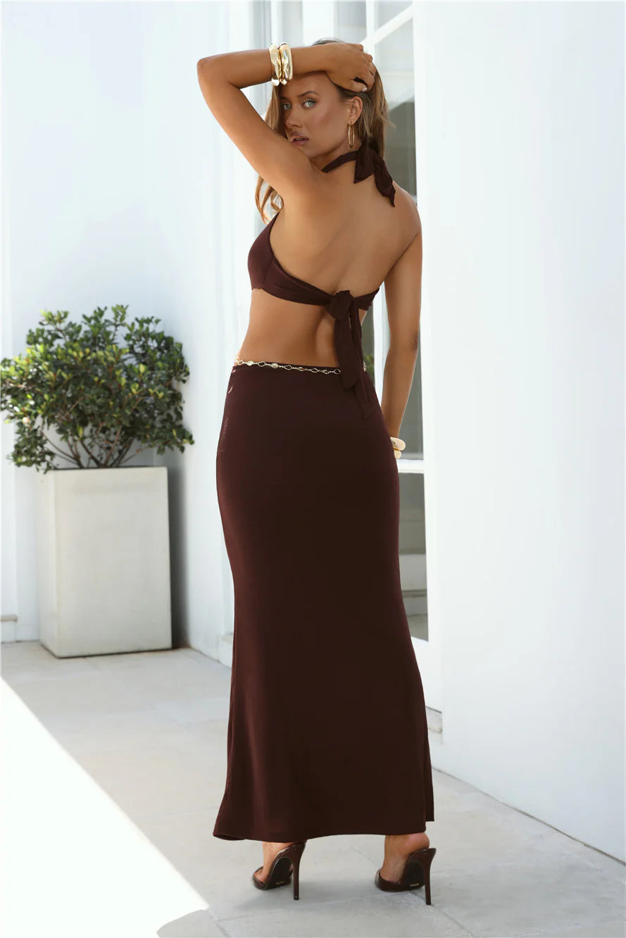 Robe longue dos nu Tropical Tease chocolat