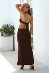 Robe longue dos nu Tropical Tease chocolat