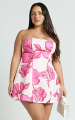 Robe Courte Catharine - Robe bustier trapèze à imprimé Bouquet Di Fiori