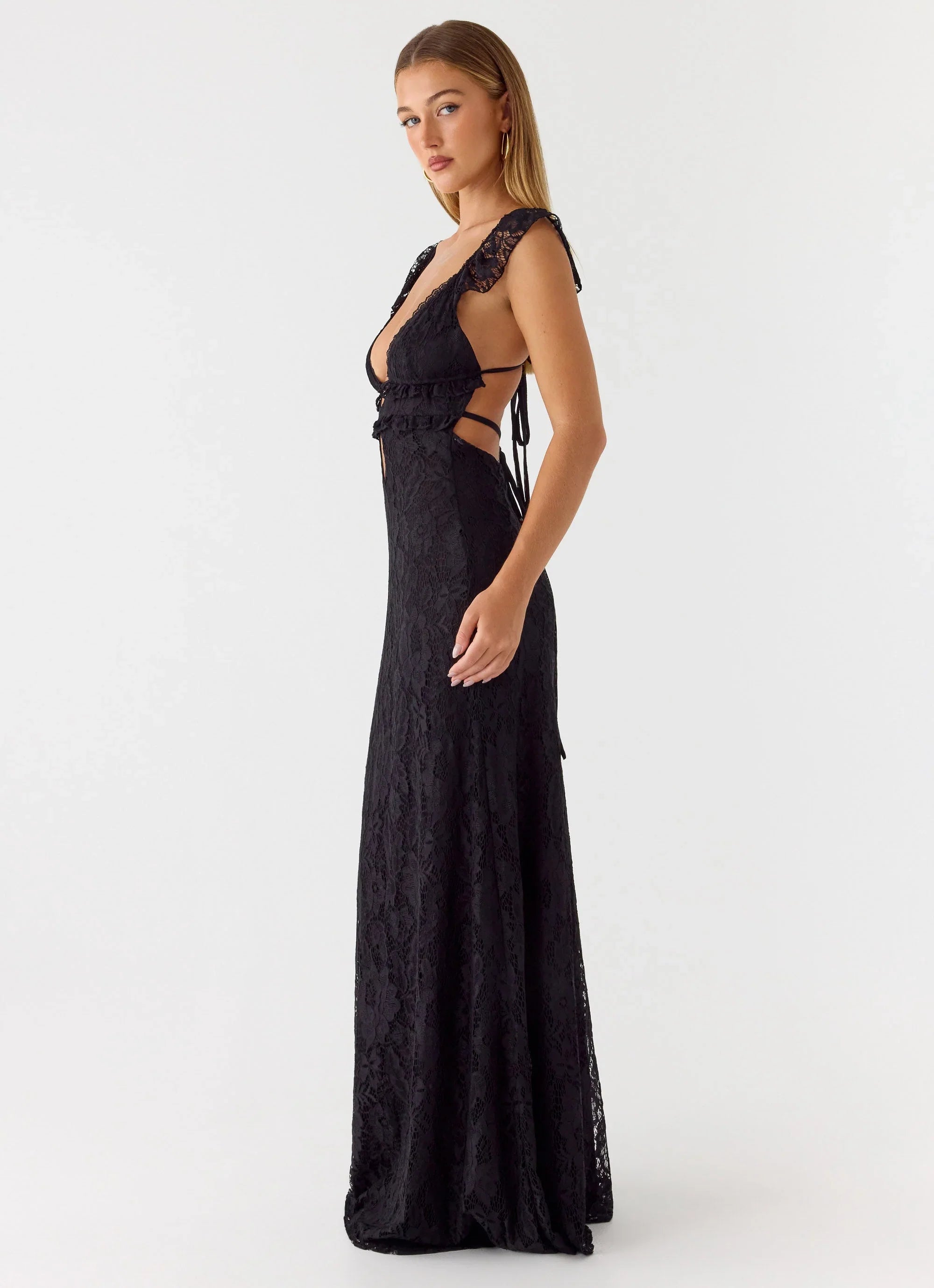 Robe longue en dentelle Giulia - Noir