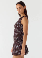 Robe Courte Kelda - À Pois Chocolat et Bleu