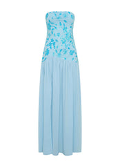 Robe longue perlée sans bretelles Eden - Bleu
