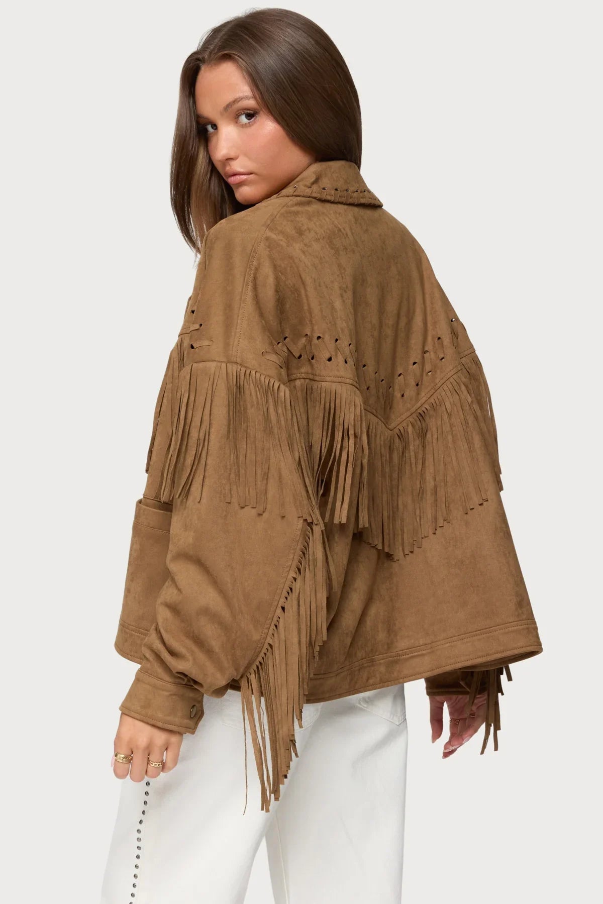 Veste en simili-daim à franges Evonka