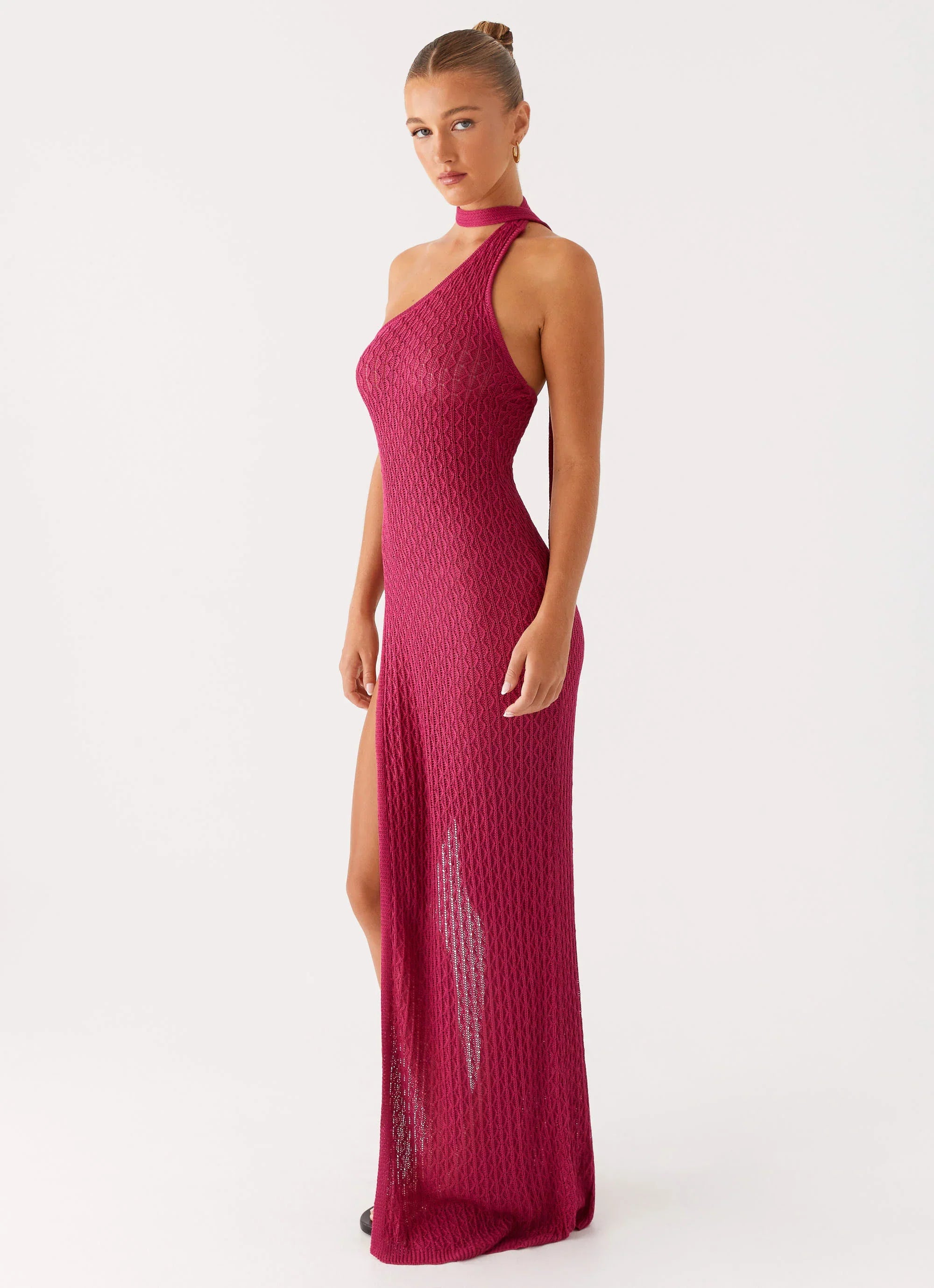 Robe longue en maille Carryn - Rose vif