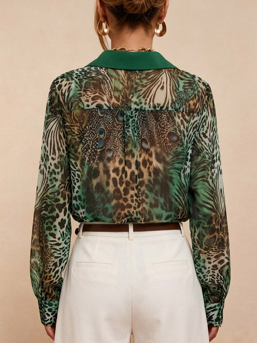 Women's Retro Fashion Leopard Art Print Casual Stylish Long Sleeve Shirt