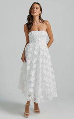 Robe Midi Rheiva - Robe Midi Bustier Broderie 3D Blanche