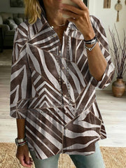 Artistic Abstract-line, Versatile, Cutout-paneled, Loose-fit Cotton Top