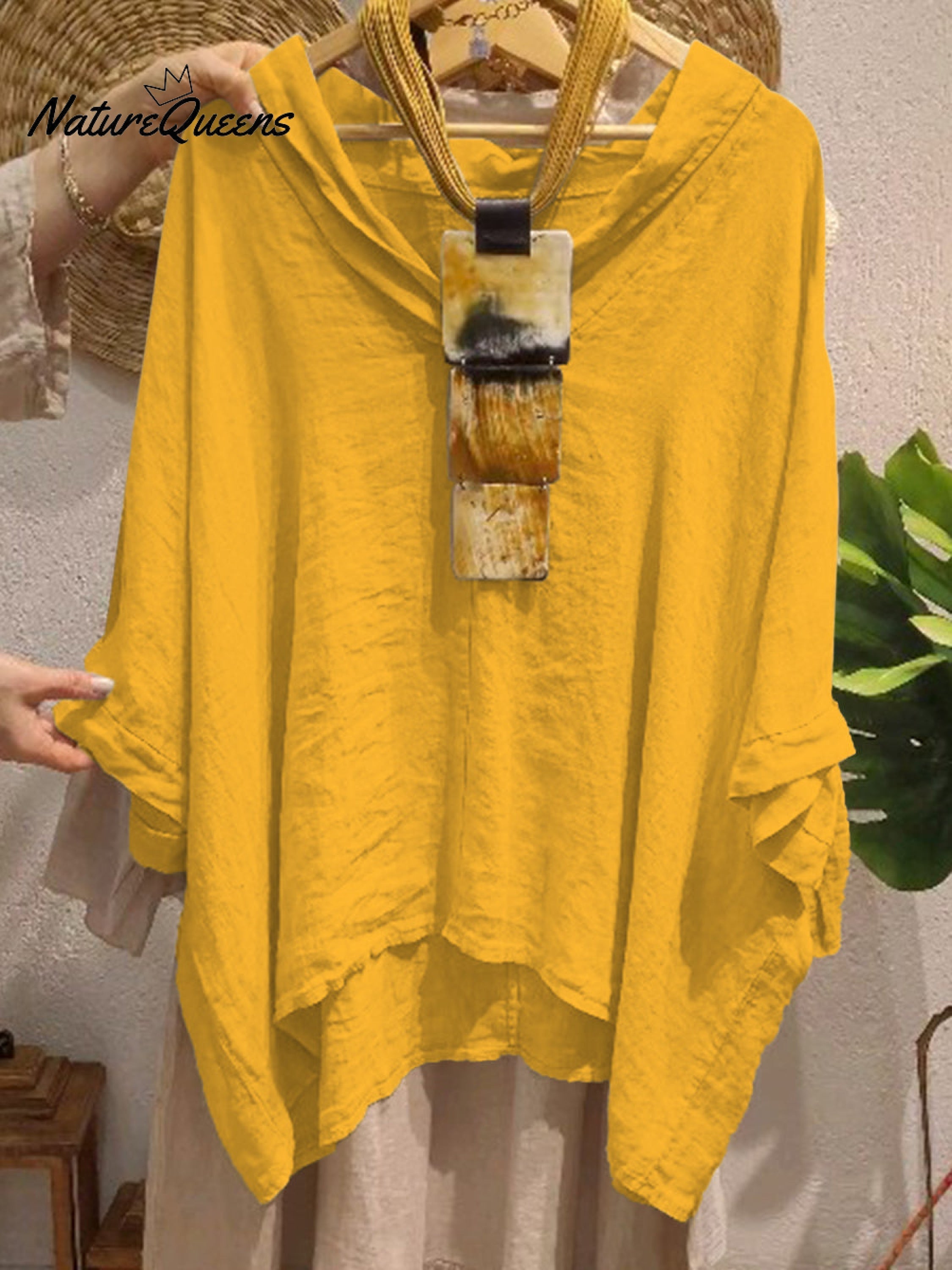 Women's Casual Cotton and Linen V-neck Shirt