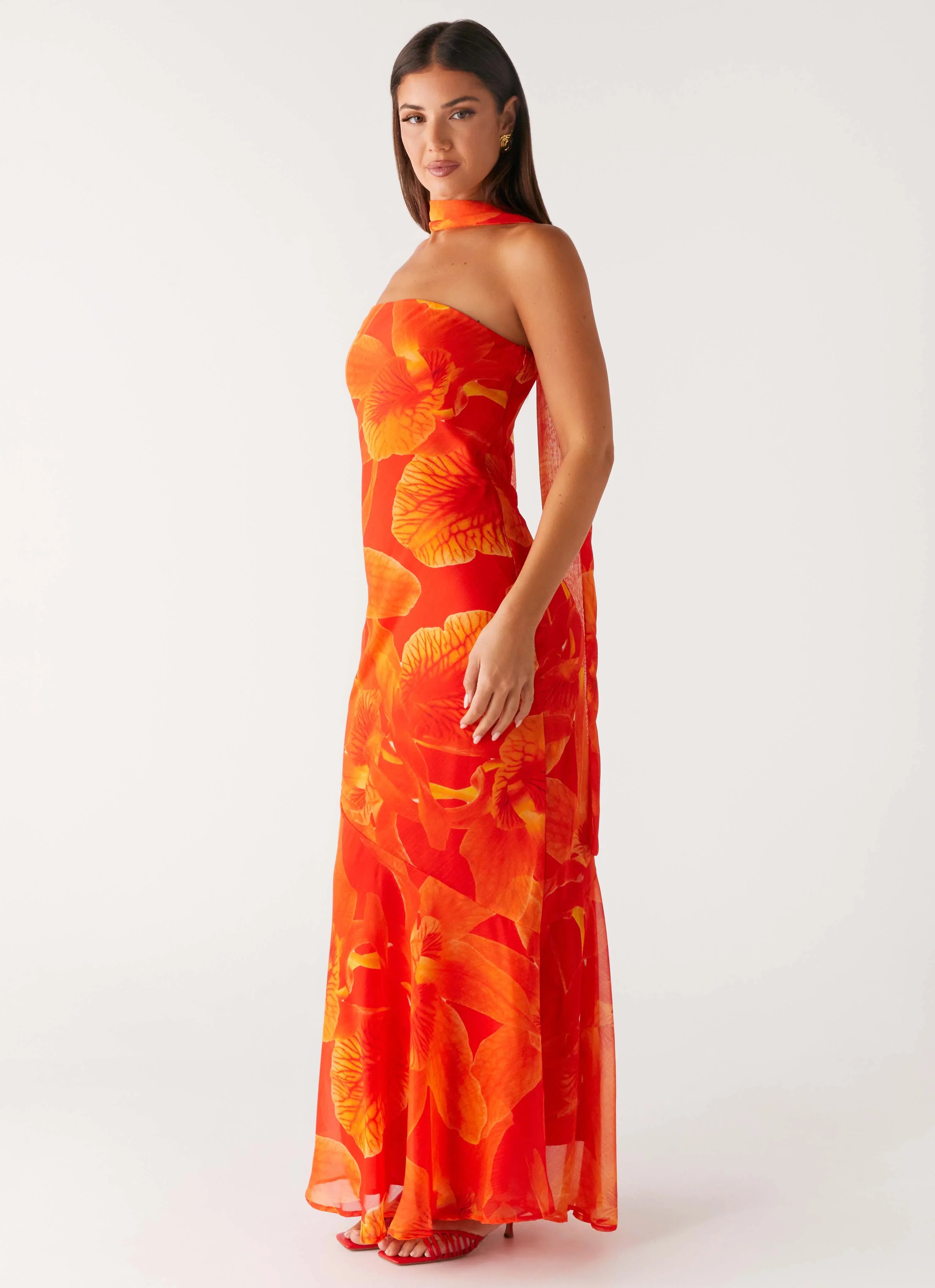 Robe longue Under The Pagoda - Imprimé floral orange
