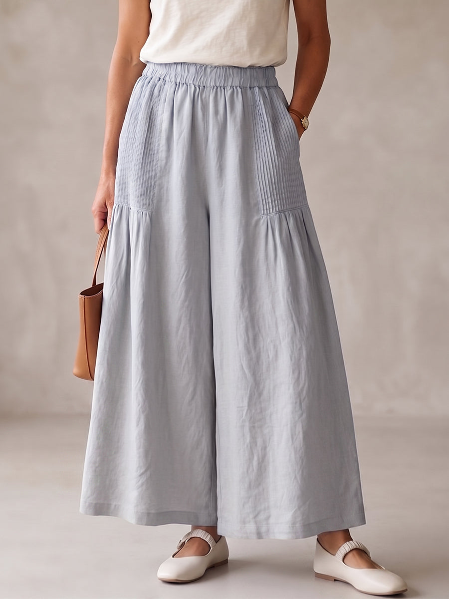 Cozy Casual Pleated Cotton-linen Wide-leg Pants