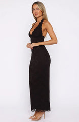 Robe longue Destiny en dentelle chocolat