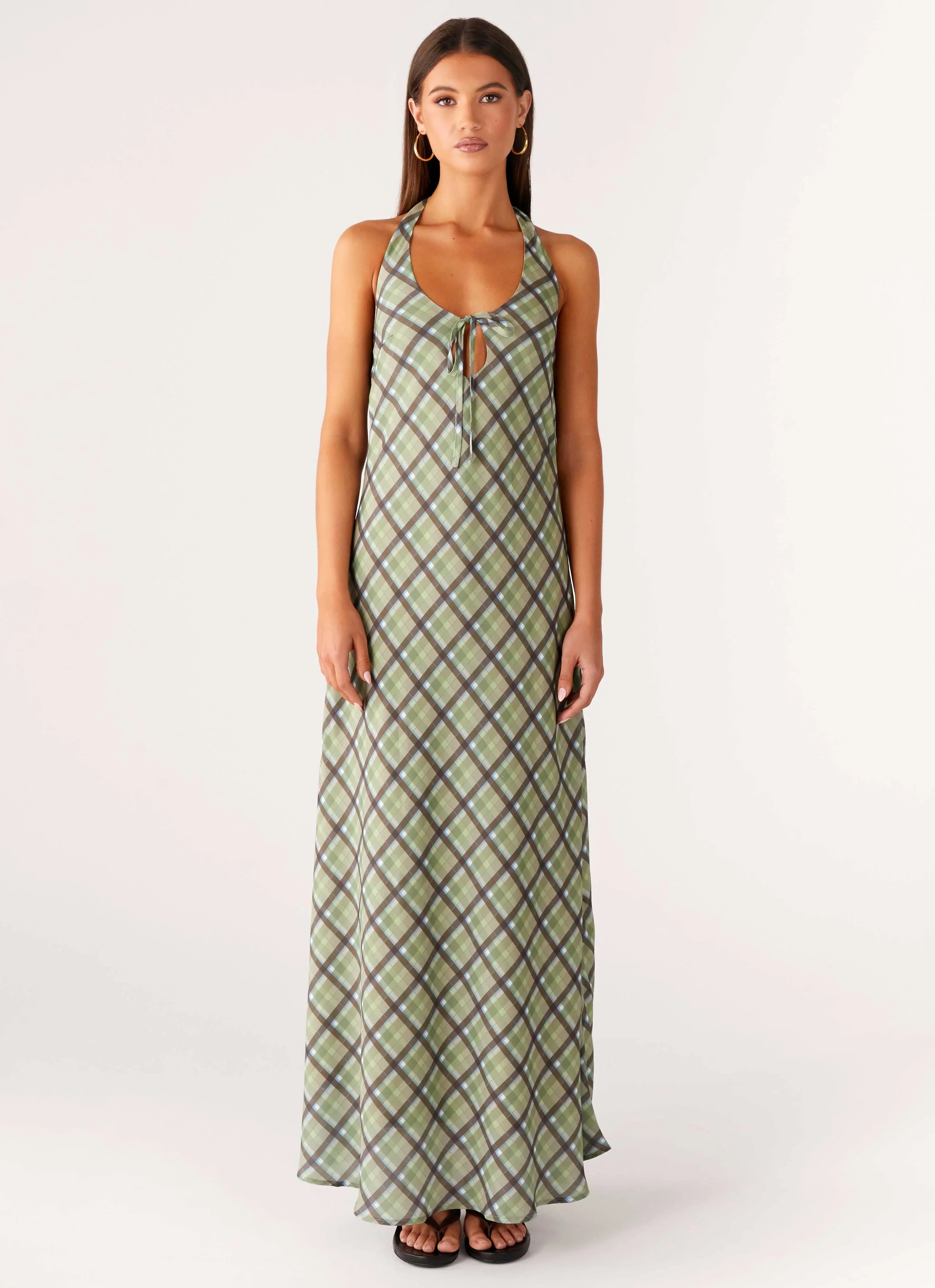 Robe longue Coralie – Carreaux cèdre